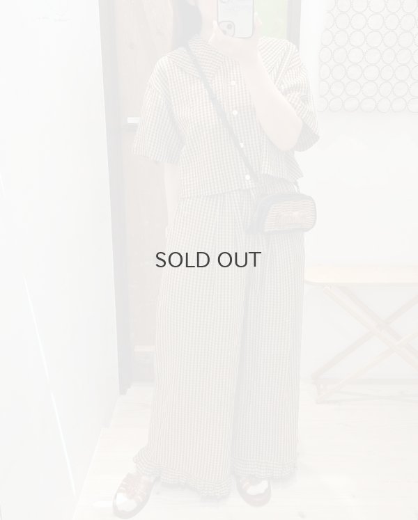 画像9: ドビーギンガム 裾フリルイージーパンツ (BR)