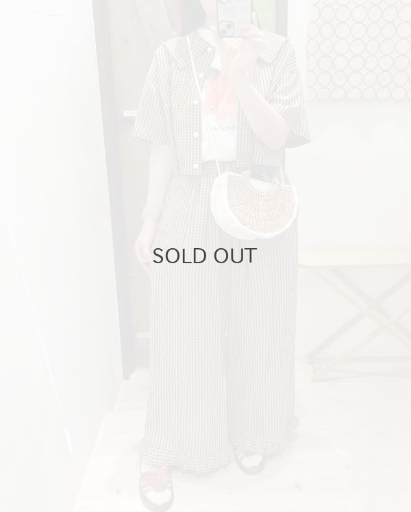 画像10: ドビーギンガム 裾フリルイージーパンツ (BR)