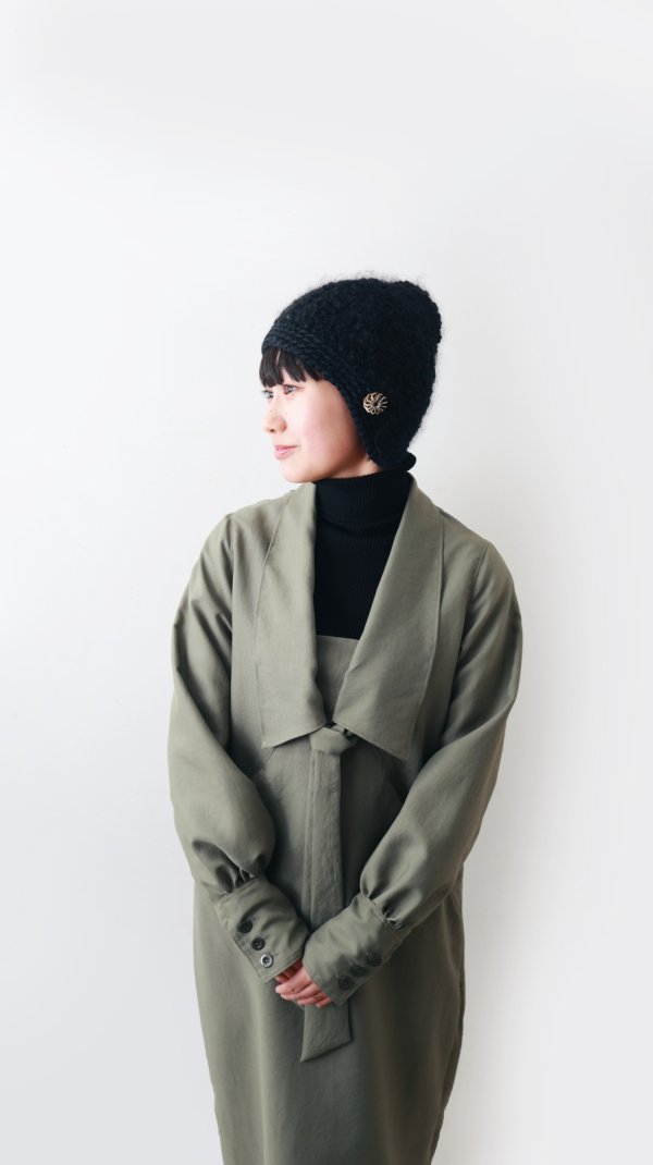 画像7: 別注!! モヘアループ 耳当て付きニットクロッシェ (BK:花型ボタン)