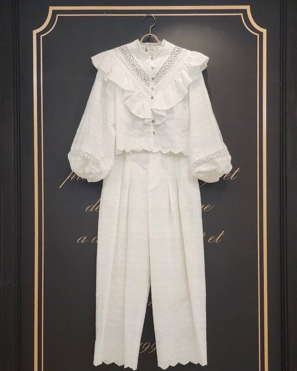 画像10: cotton scalloped embroidery pants (WH)