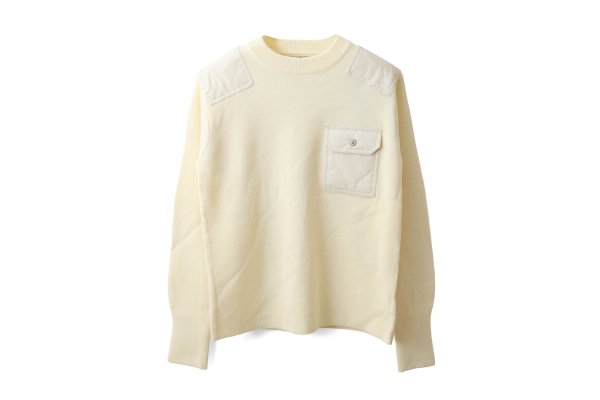 画像1: ノンダウン ミリタリー クルーネック ニット (TAION-KN100PML-1:WH)