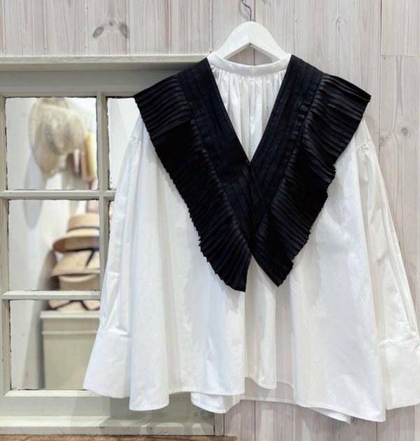 画像8: Khadi Silk Tuck Ruffle Collar (BK)