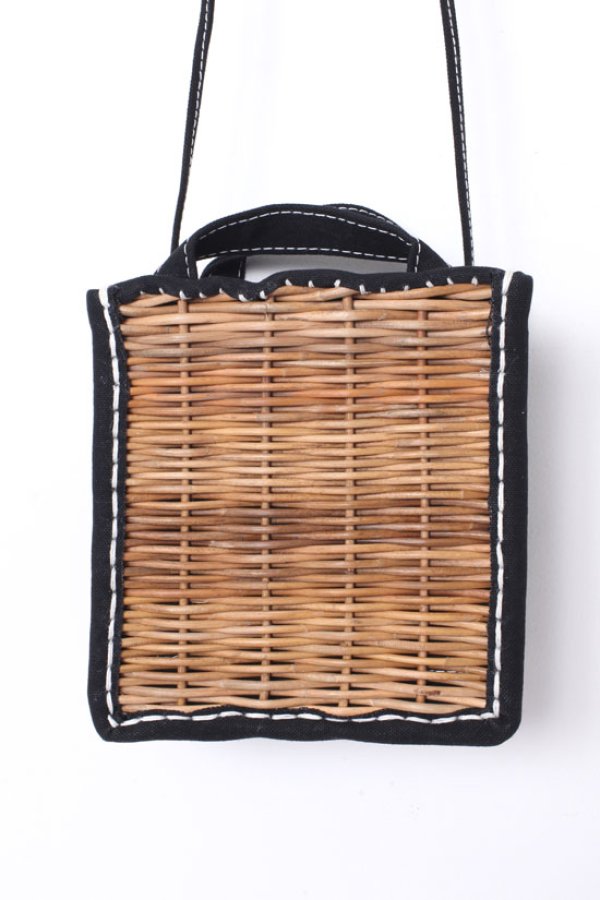 画像3: キャンバス・カゴ袋ショルダー（BK/WHステッチ）