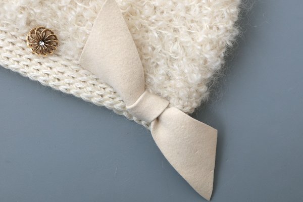 画像4: 別注!! モヘアループ ニットクロッシェ フェルトリボン付き (WH)