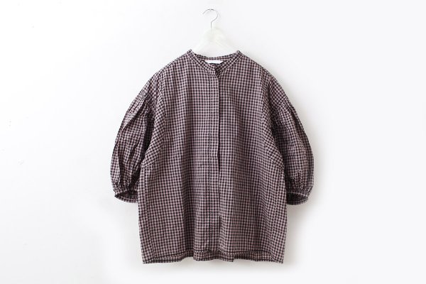 画像1: 80/1 ギンガム パフスリーブBL (261-5750:MCBK)
