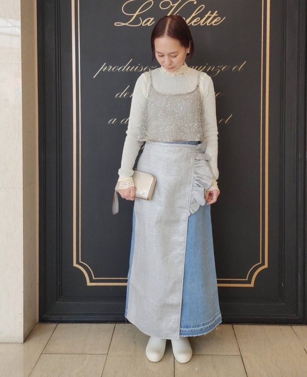 画像11: SALE30%OFF!! mirror cloth & denim combination skirt