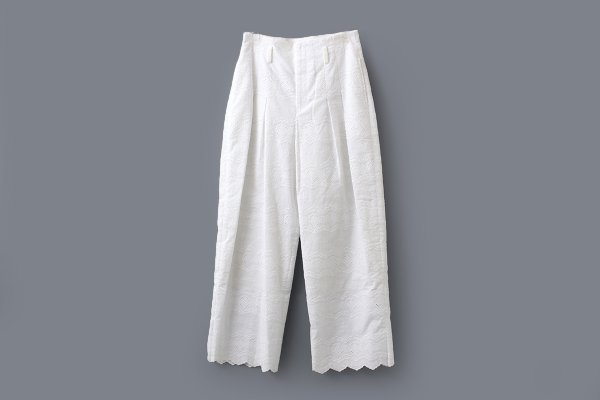 画像1: cotton scalloped embroidery pants (WH)