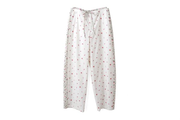 画像1: cotton flower embroidery pants (WH)