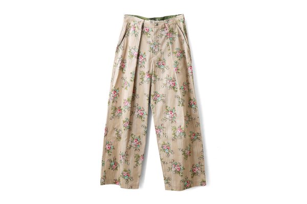 画像1: vitage flower cotton print pants (BG)