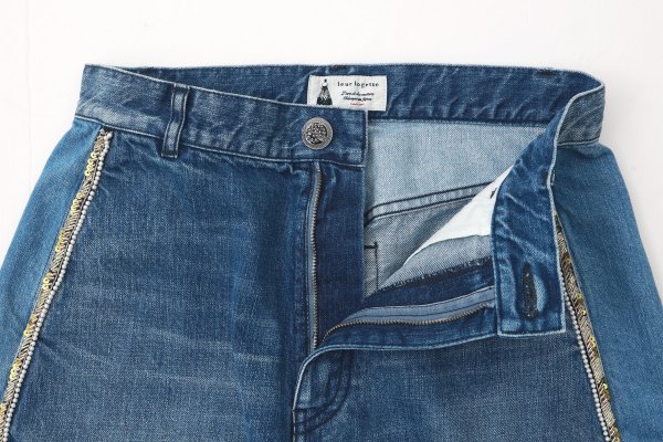 画像4: 12oz denim pants with bijou (05416:BL×GD)
