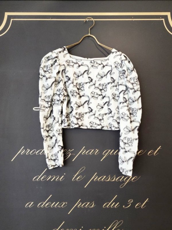 画像1: flower tulle embroidery top (GR)