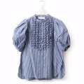 modern tuck frill volume sleeve blouse (NV×WH)