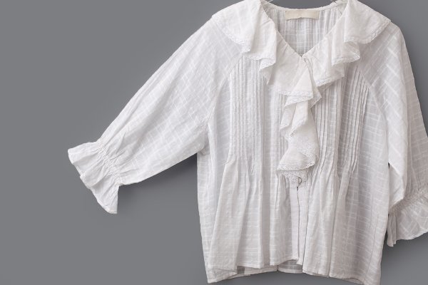 画像3: sheer check raffle collar blouse (OWH)