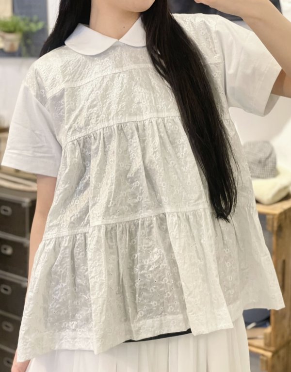 画像6: 綿ローン刺繍箔プリント×綿天竺カットソー(WH)