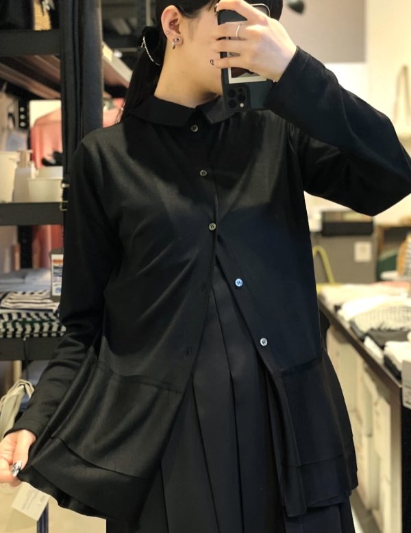 画像6: ウール天竺 丸衿 長袖カットソー (BK)