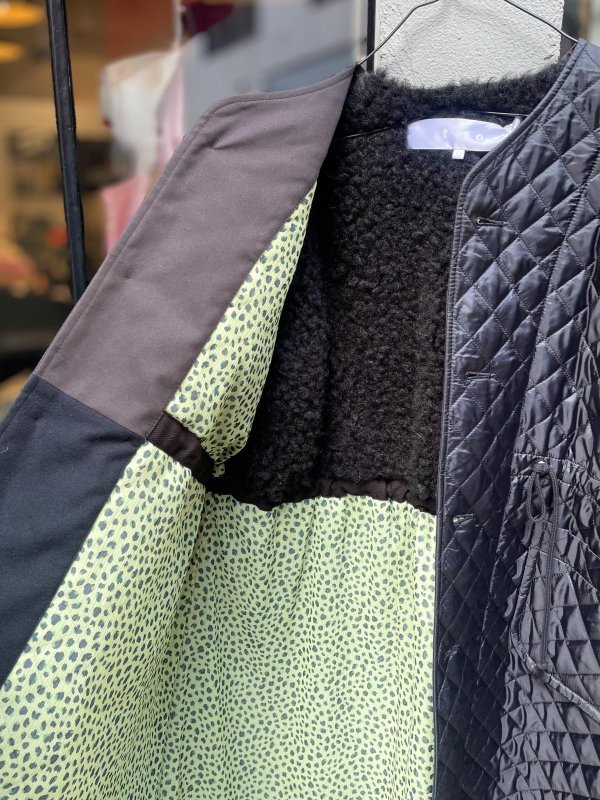 画像6: エステルタフタキルティングノーカラーコート(BK)