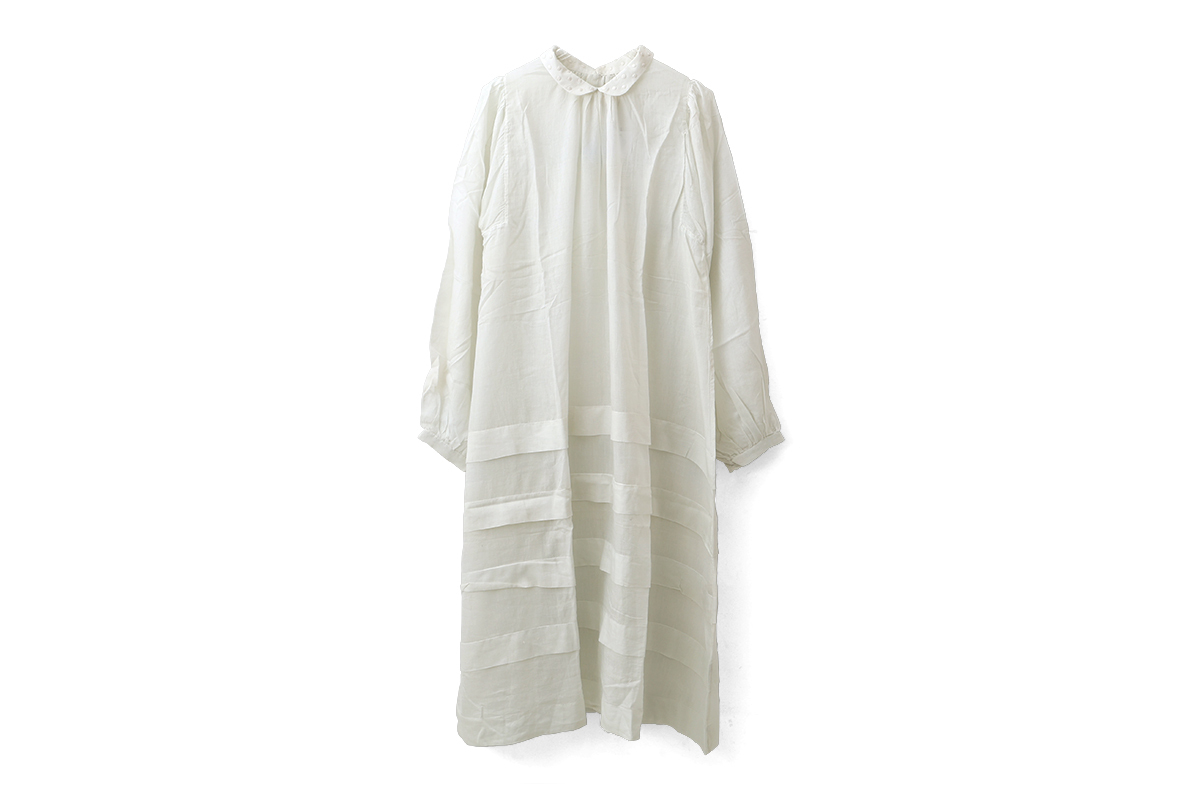 Khadi Cotton Silk Embroidery collar Tuck Dress (OF)