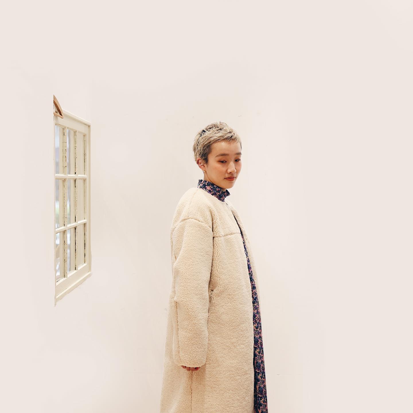 CHILD WOMAN エコペル リサイクルボア ノーカラBIGカーディガン