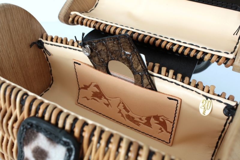 ebagos エバゴス カーフ×ラビットファー帽体✕ウッド ハンドバッグ