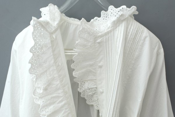 画像7: 再入荷!! ブロード レースピンタックスタンドブラウス (WH) (7)