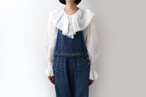 画像16: 80ボイル レースピンタックラッフルケープ衿ブラウス (WH) (16)