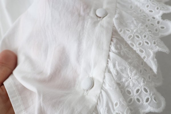 画像8: 再入荷!! ブロード レースピンタックスタンドブラウス (WH) (8)