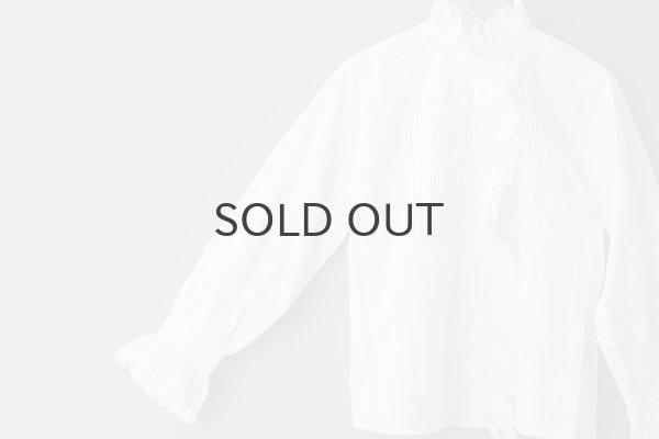 画像4: 再入荷!! ブロード レースピンタックスタンドブラウス (WH) (4)