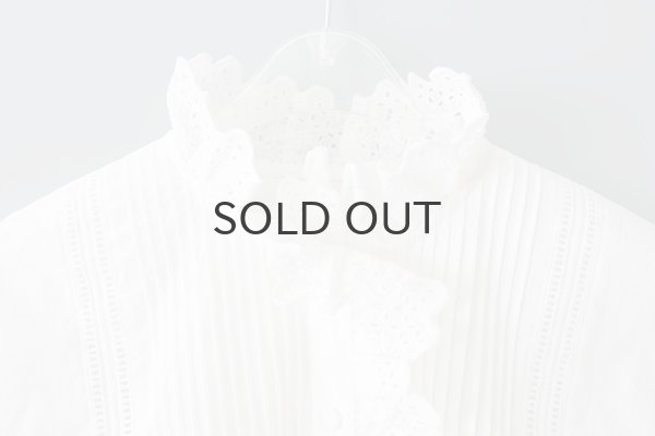 画像5: 再入荷!! ブロード レースピンタックスタンドブラウス (WH) (5)