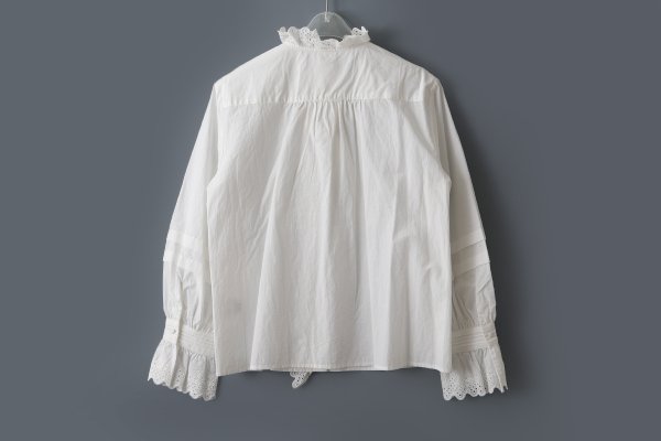 画像3: 再入荷!! ブロード レースピンタックスタンドブラウス (WH) (3)