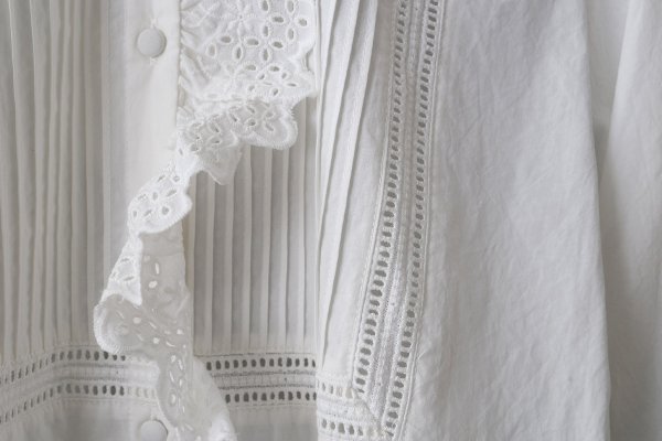 画像6: 再入荷!! ブロード レースピンタックスタンドブラウス (WH) (6)