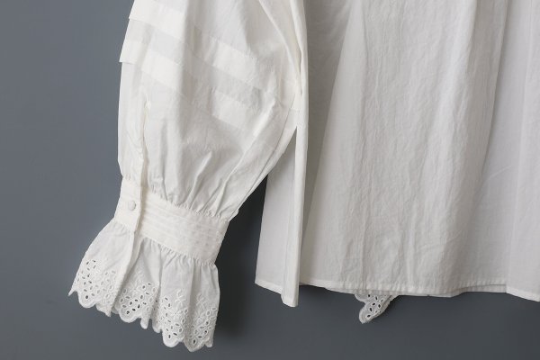 画像10: 再入荷!! ブロード レースピンタックスタンドブラウス (WH) (10)