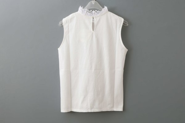 画像2: 30/-天竺 レース襟ノースリインナー(WH) (2)