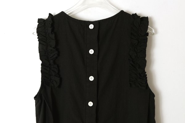 画像10: リネン/コットン ナチュラルトリプルワッシャー フリル オールインワン (BK) (10)