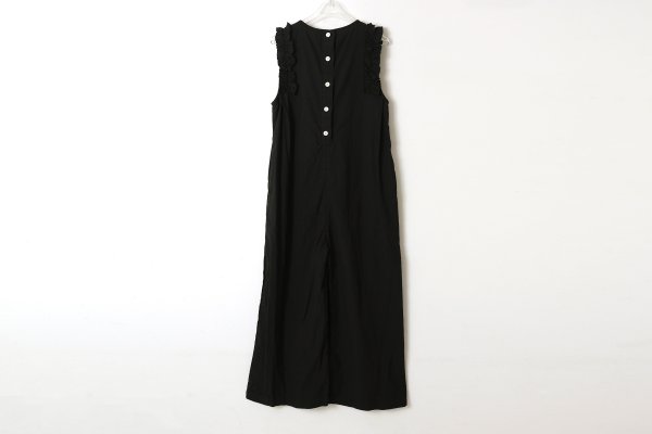 画像2: リネン/コットン ナチュラルトリプルワッシャー フリル オールインワン (BK) (2)