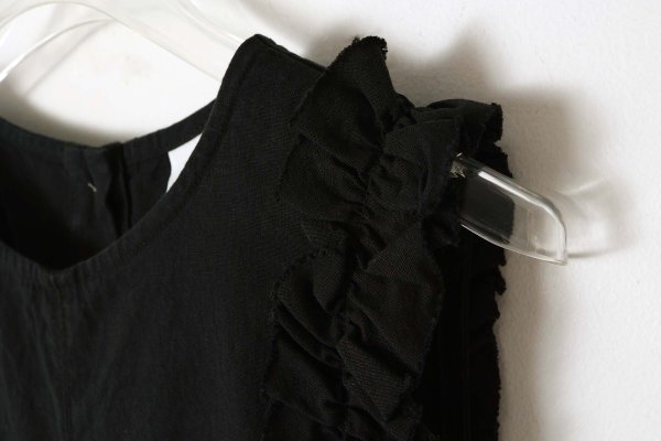 画像6: リネン/コットン ナチュラルトリプルワッシャー フリル オールインワン (BK) (6)