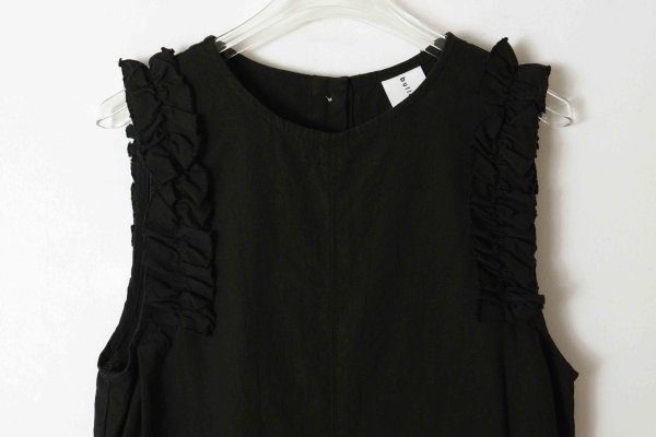 画像3: リネン/コットン ナチュラルトリプルワッシャー フリル オールインワン (BK) (3)