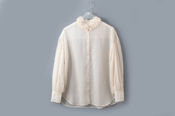 画像1: シアードットプリント 2段フリル襟ブラウス (1)