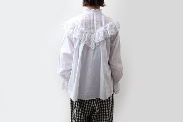 画像13: 別注!! スタンドカラーレースブラウス (WH) (13)