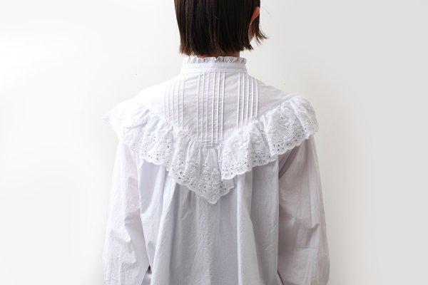 画像17: 別注!! スタンドカラーレースブラウス (WH) (17)
