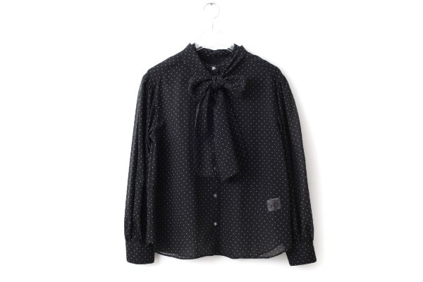 画像1: SALE15％OFF‼︎ シアードットプリント ボウタイブラウス (BK) (1)