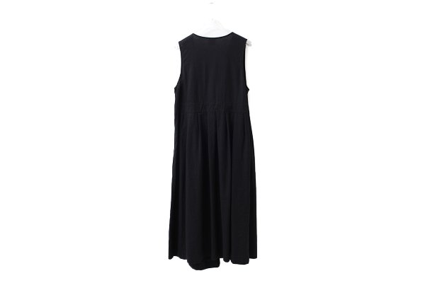 画像2: リネン / コットン ナチュラルトリプルワッシャー apron ワンピース (BK) (2)