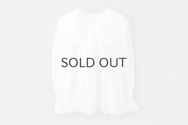 画像2: 80ボイル レースピンタックラッフルケープ衿ブラウス (WH) (2)