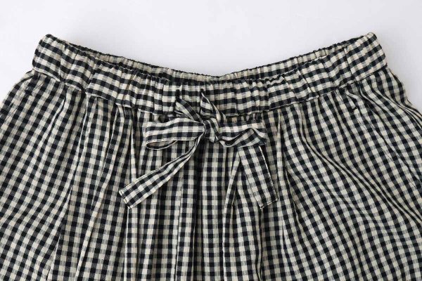 画像3: ドビーギンガム 裾フリルイージーパンツ (BK) (3)