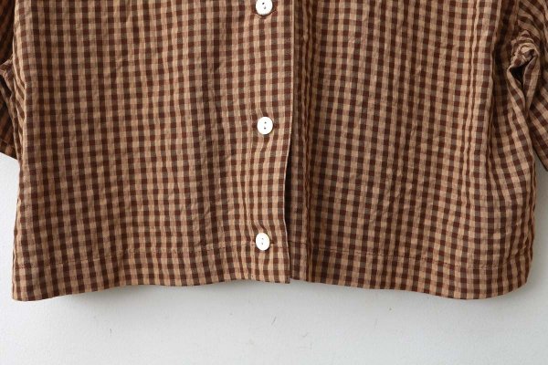 画像5: ドビーギンガム 5分袖ショート前あきブラウス (BR) (5)