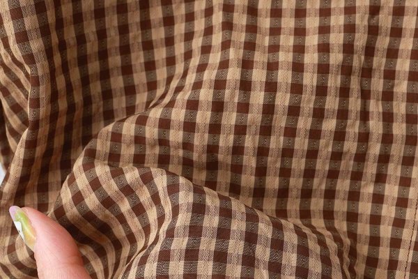 画像7: ドビーギンガム 5分袖ショート前あきブラウス (BR) (7)