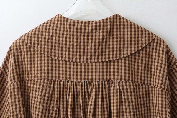 画像8: ドビーギンガム 5分袖ショート前あきブラウス (BR) (8)