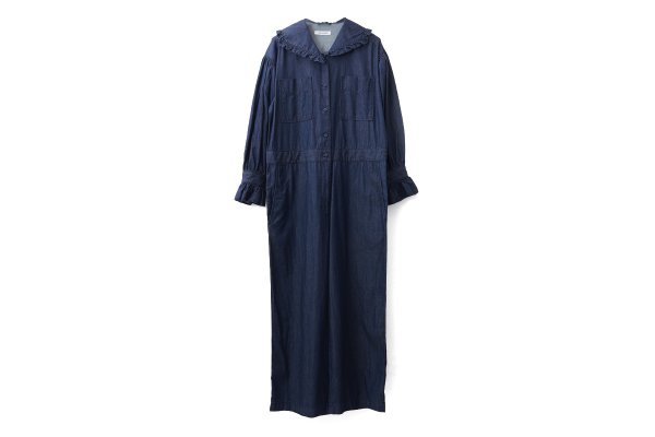 画像1: ライトオンスデニム フリルセーラージャンプスーツ (NV) (1)