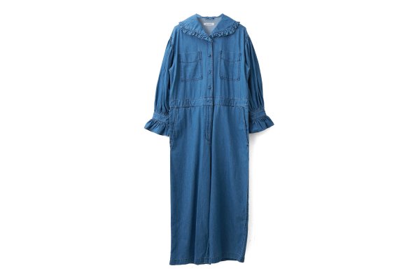 画像1: ライトオンスデニム フリルセーラージャンプスーツ (BL) (1)