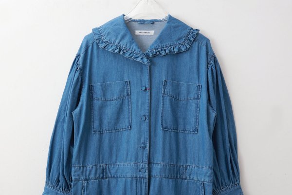 画像3: ライトオンスデニム フリルセーラージャンプスーツ (BL) (3)