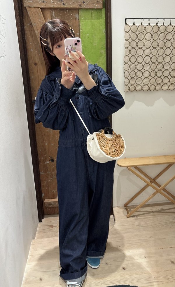 画像14: ライトオンスデニム フリルセーラージャンプスーツ (NV) (14)